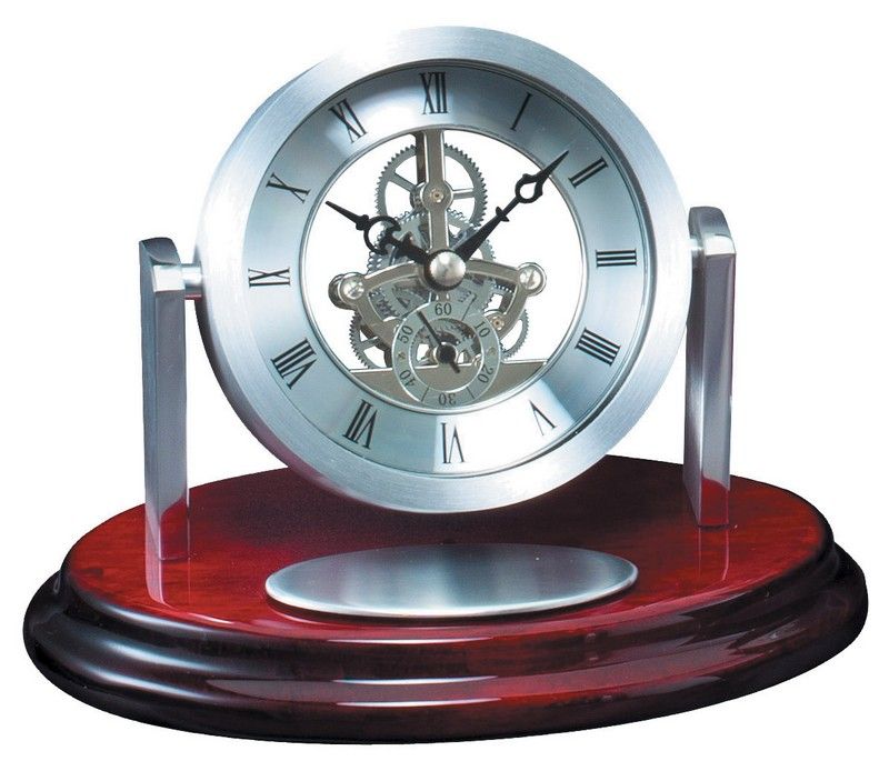 SILVER CLOCK ON OVAL BAS