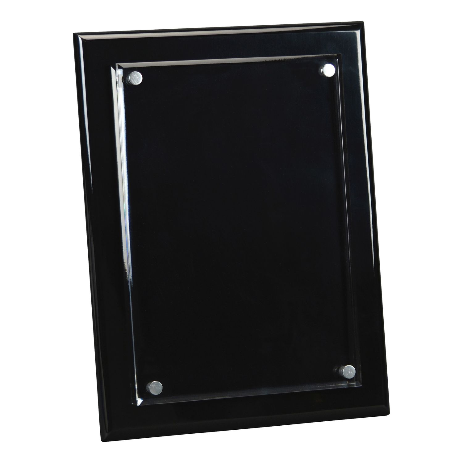 Standing Piano Finish Plaque with Acrylic, Black / Silver