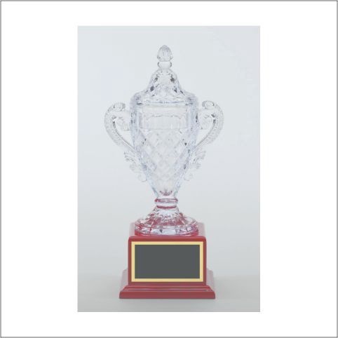 CRYSTAL VASE ON WOOD BASE