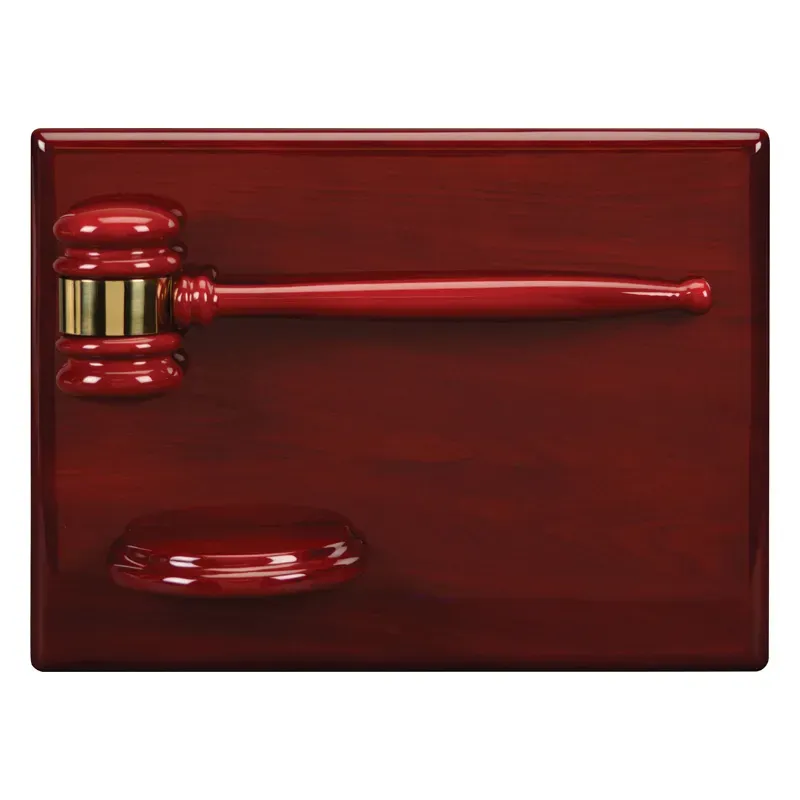 Gavel Plaque with Block, Piano Finish Rosewood