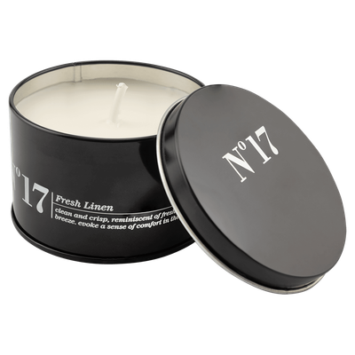 5.3 oz. Crisp Linen Candle in a Black Metal Tin