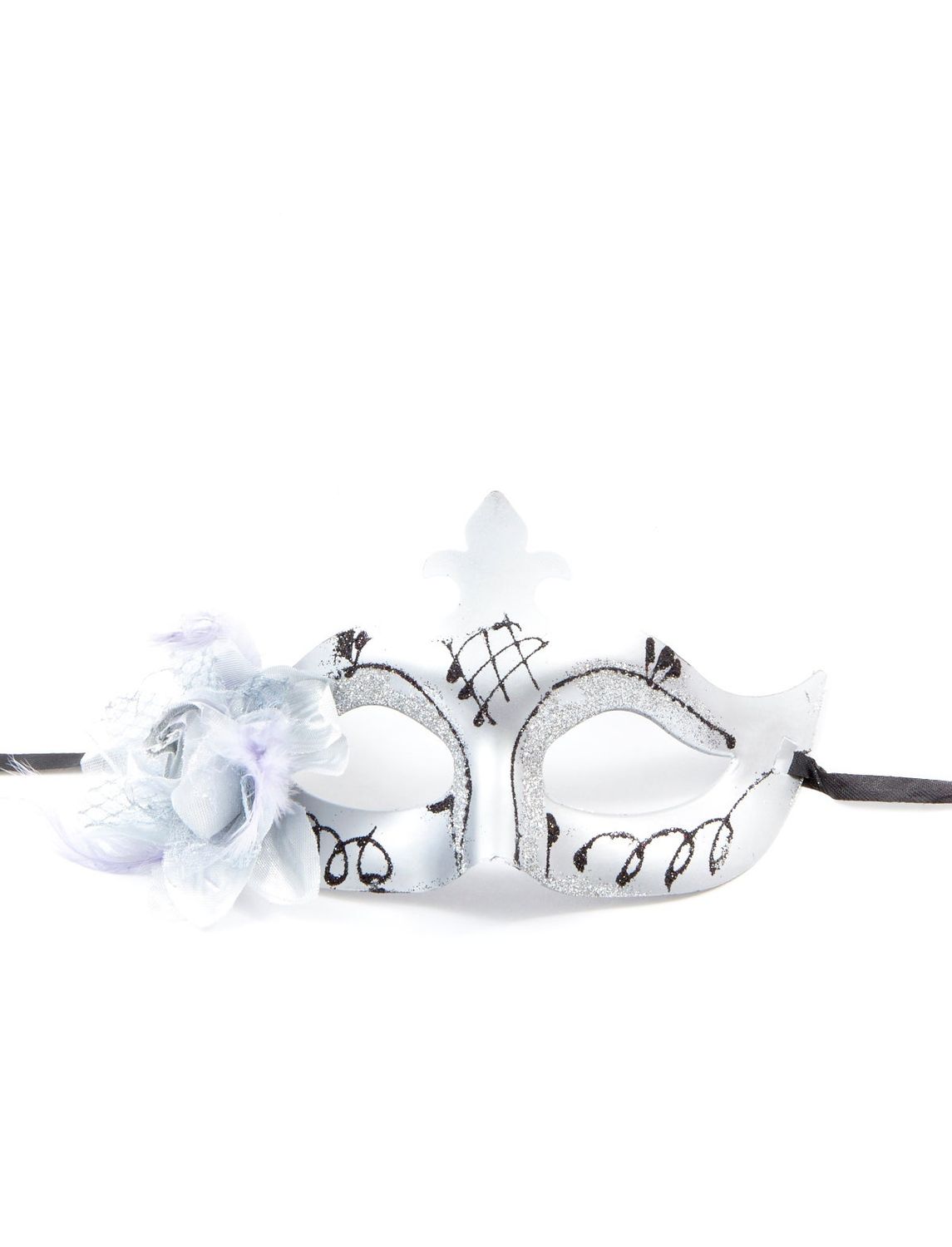 Oogmasker met bloem zilver