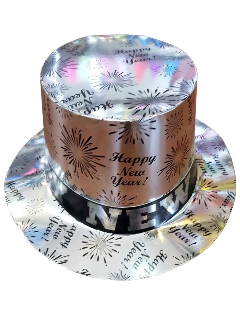Hoge hoed happy New Year Zilver