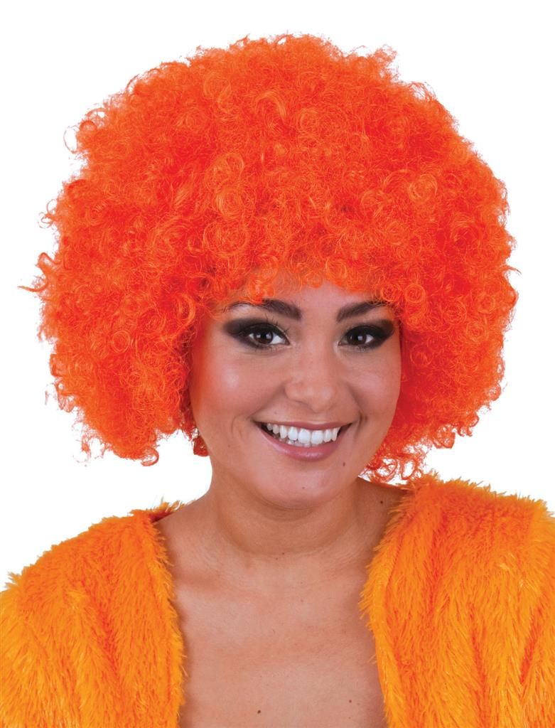 Pruik hippie afro oranje Pruik hippie afro oranje