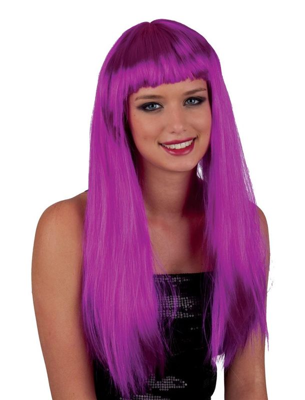 Perücke Pony Langhaar Lila