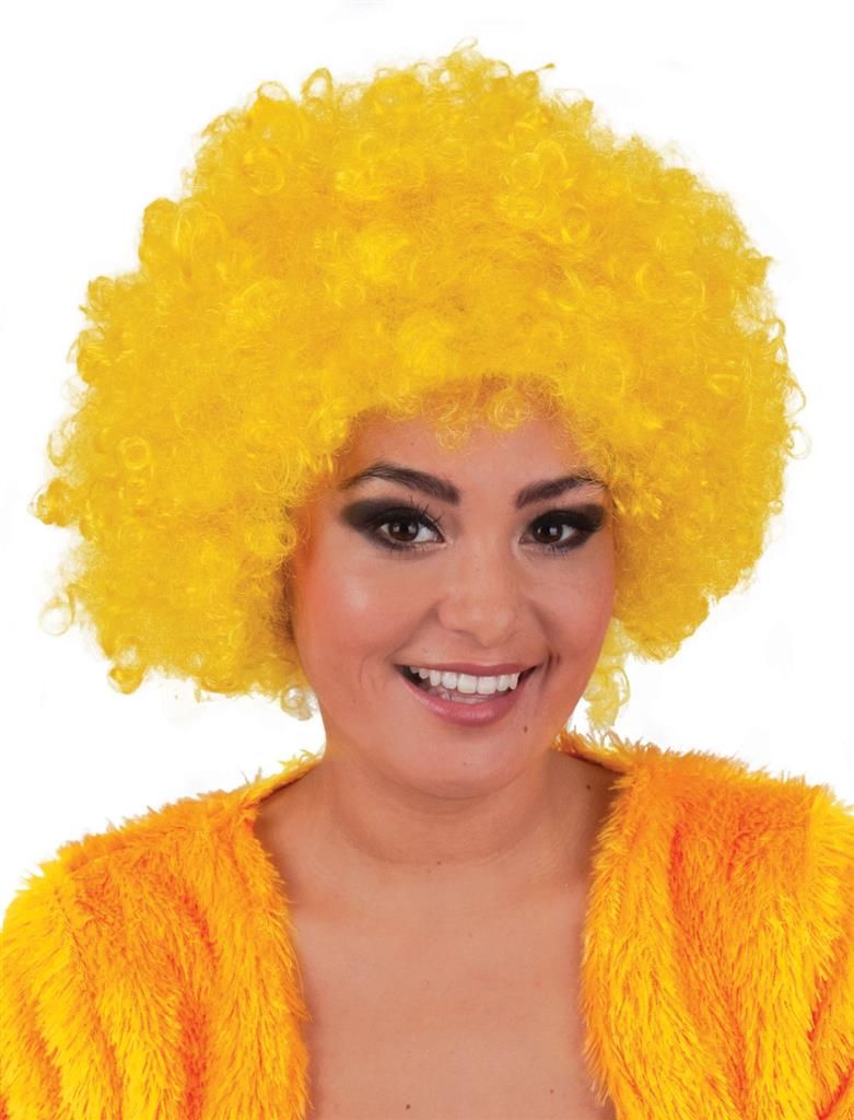 Pruik hippie afro geel