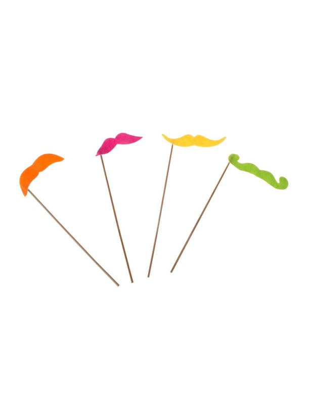 Selfie-Set Schnurrbart auf Stock neon 4-tlg.