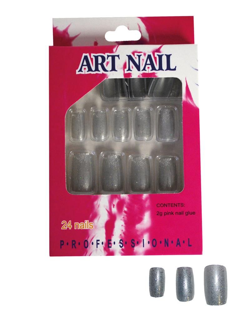 Fingernägel Glitzer Silber 24er-Pack