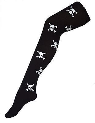 Strumpfhose Schwarz mit Totenköpfen