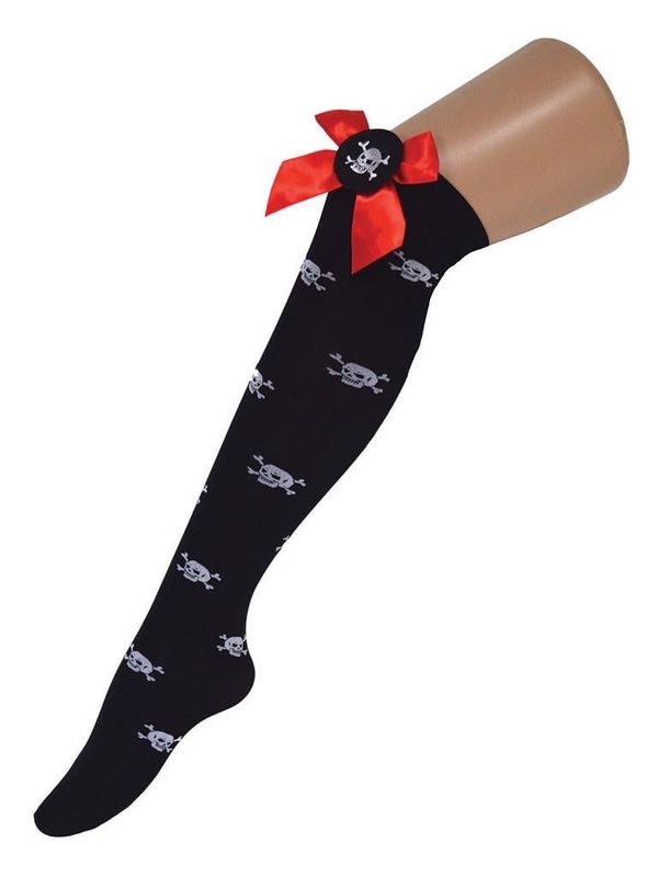 Overknees Totenköpfe mit rote Schleife Overknees Totenköpfe mit rote Schleife