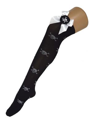 Overknees Totenköpfe mit weißer Schleife