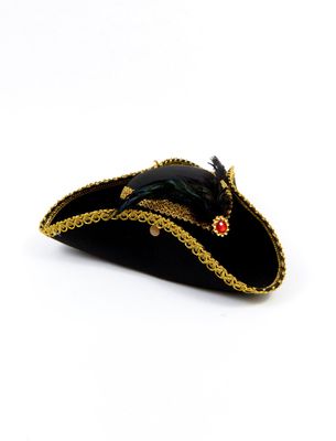 Damenhut Dreispitz mit Goldbrosche