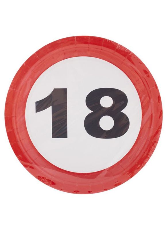 8 Pappteller Zahl 18 Verkehrsschild 23cm