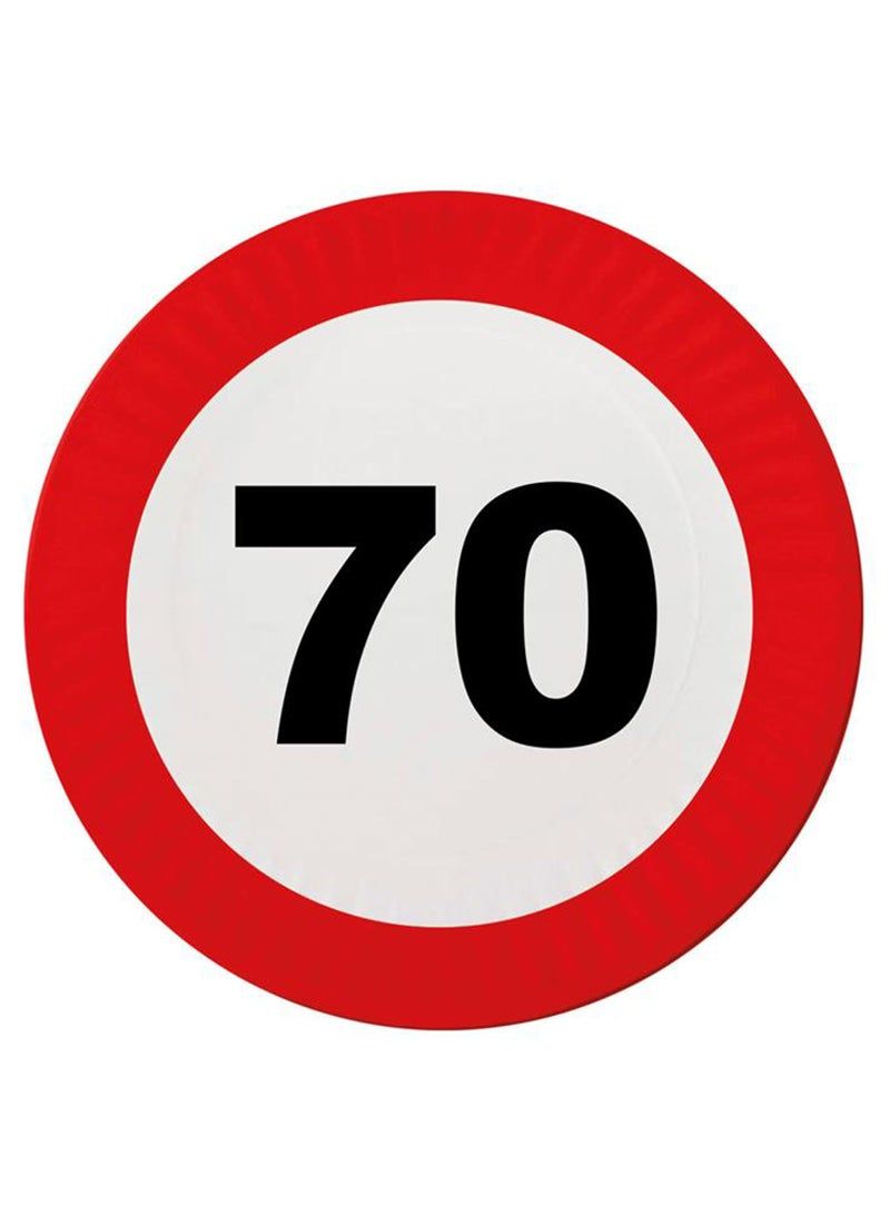 8 Pappteller Zahl 70 Verkehrsschild 23cm