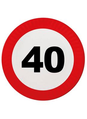 8 Pappteller Zahl 40 Verkehrsschild 23cm