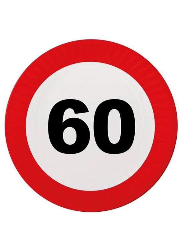 8 Pappteller Zahl 60 Verkehrsschild 23cm