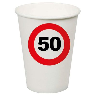 8 Pappbecher 50 Verkehrsschild