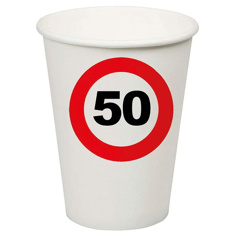 8 Pappbecher 50 Verkehrsschild