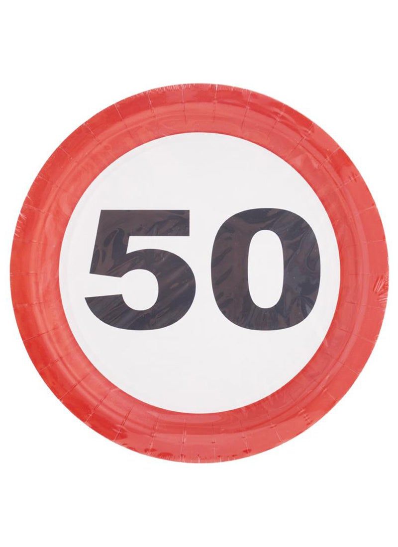 8 Pappteller Zahl 50 Verkehrsschild 23cm