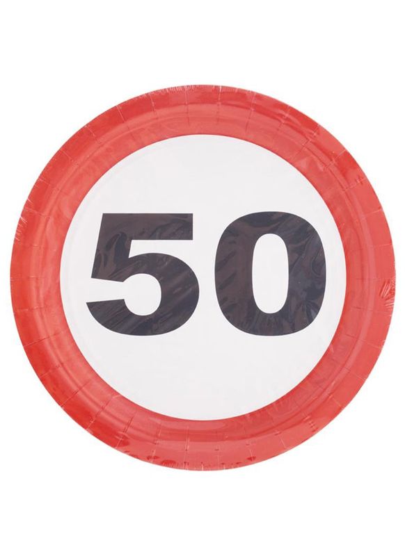 8 Pappteller Zahl 50 Verkehrsschild 23cm