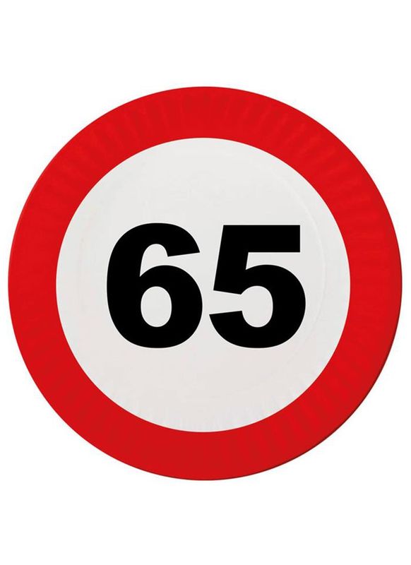 8 Pappteller Zahl 65 Verkehrsschild 23cm