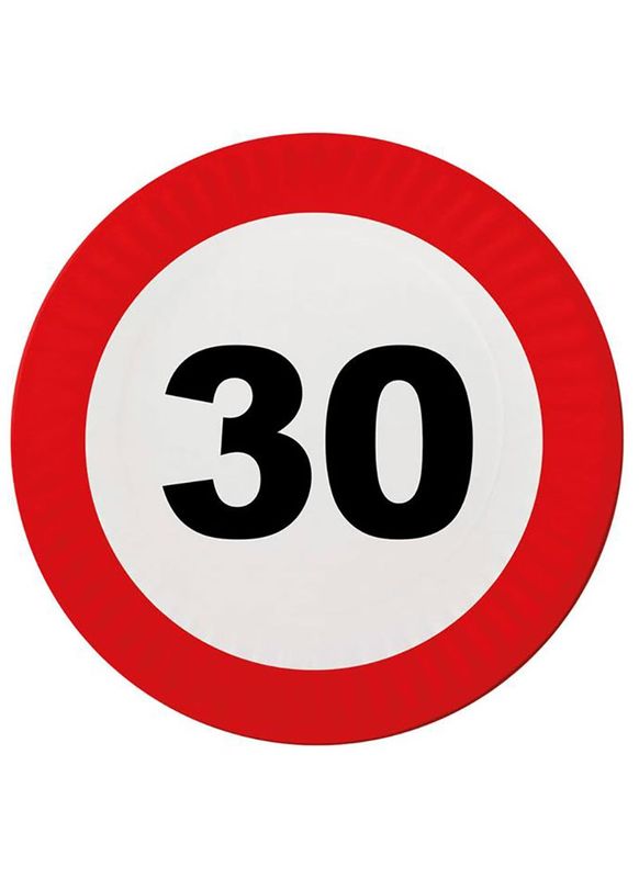 8 Pappteller Zahl 30 Verkehrsschild 23cm