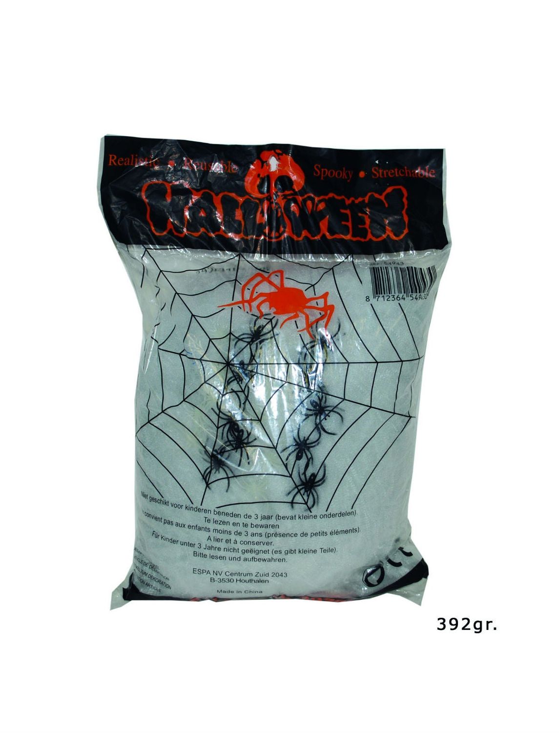 Spinnenweb 300 gr met 4 zwarte spinnen