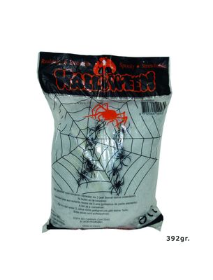 Spinnenweb 300 gr met 4 zwarte spinnen