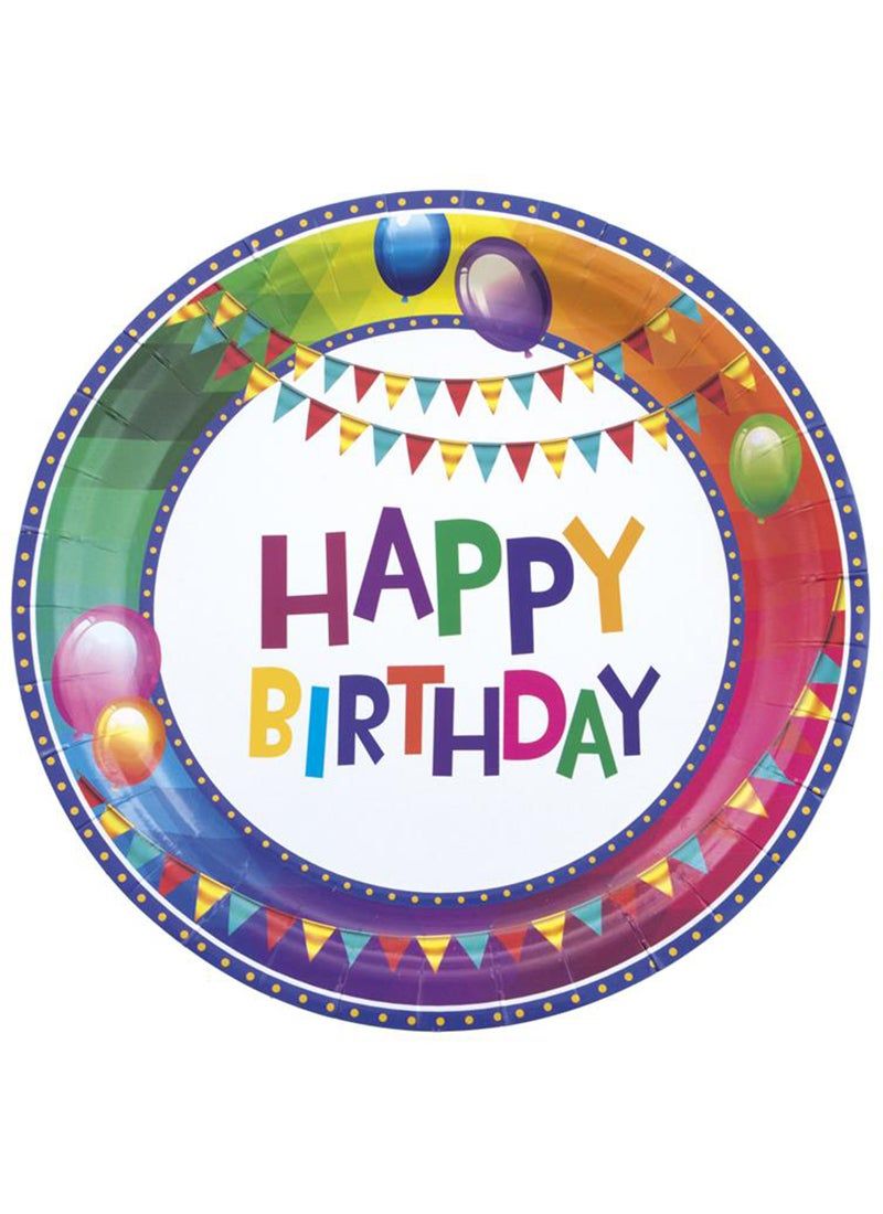 8 Pappteller Happy Birthday 23cm