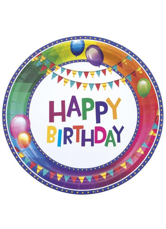 8 Pappteller Happy Birthday 23cm