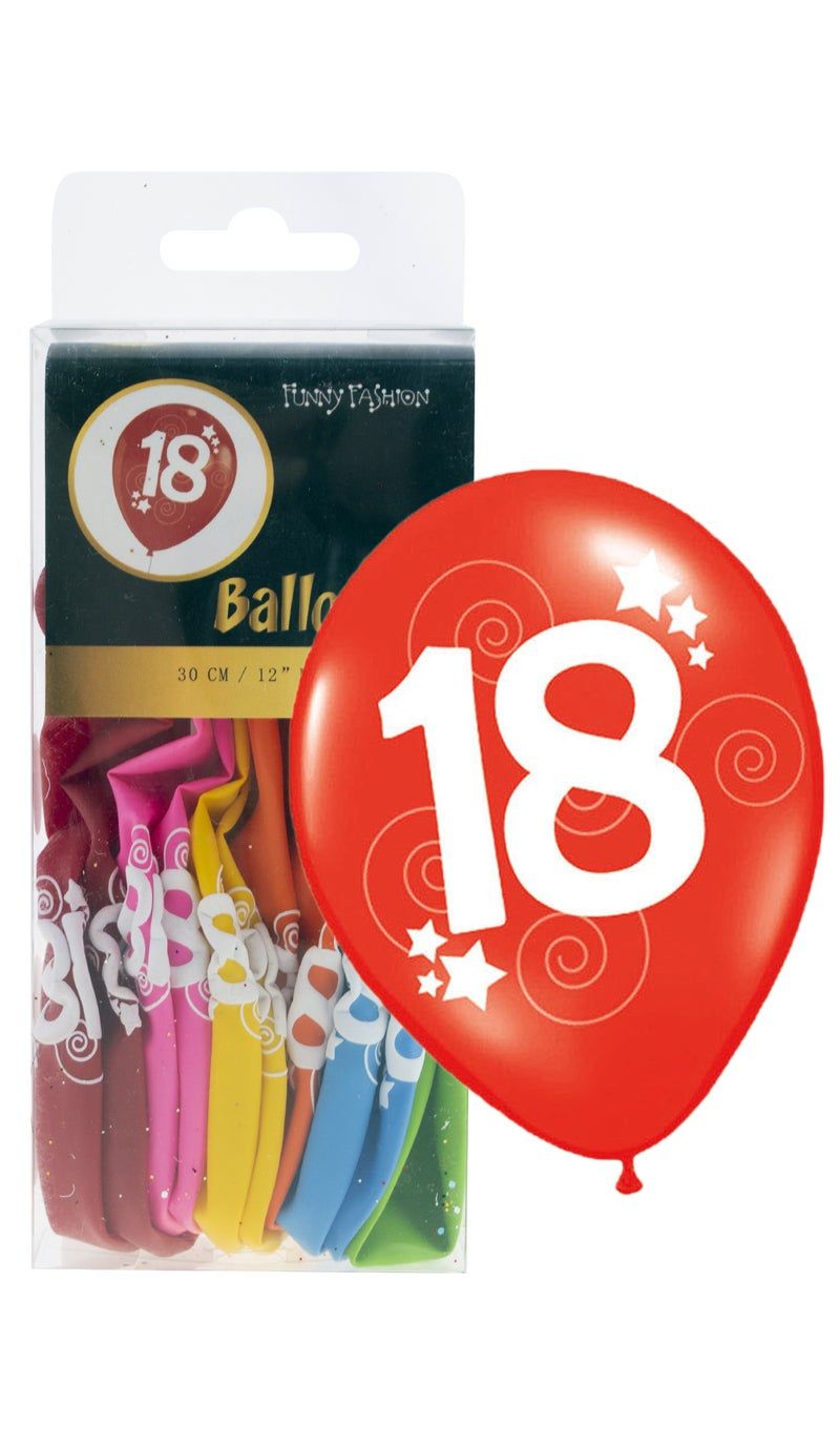 12 ballonnen 30cm cijfer 18 Multi