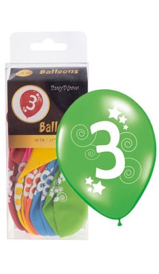 12 Ballonnen 30cm cijfer 3 Multi 12 Ballonnen 30cm cijfer 3 Multi