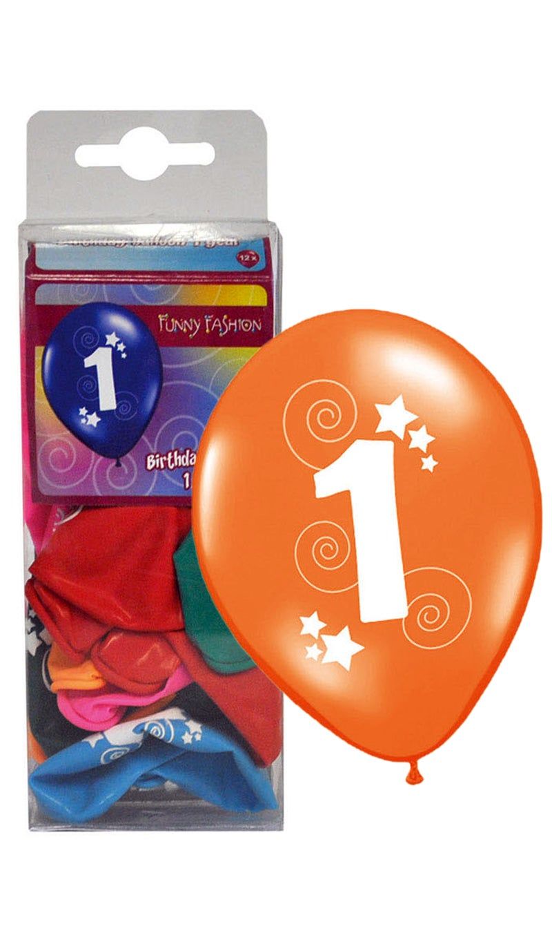 12 Ballonnen 30cm cijfer 1 Multi