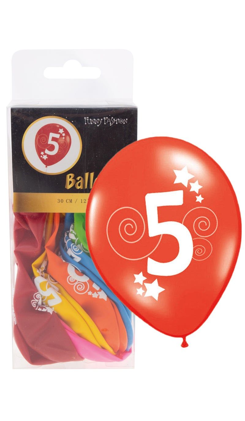 12 Ballonnen 30cm cijfer 5 Multi