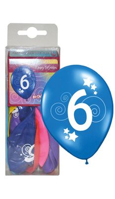 12 Luftballons Zahl 6 Farbmischung 30cm