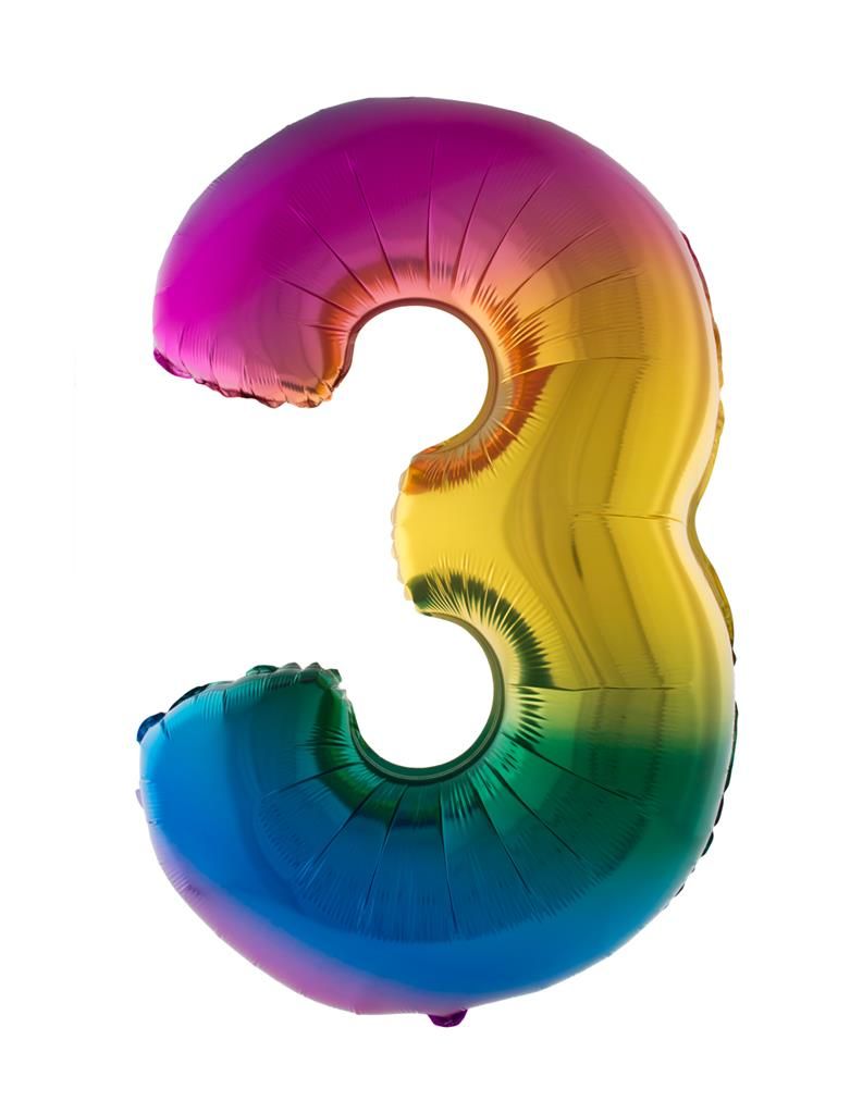 XXL Folienballon Zahl 3 Regenbogen 102cm XXL Folienballon Zahl 3 Regenbogen 102cm