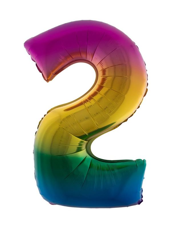 XXL Folienballon Zahl 2 Regenbogen 102cm