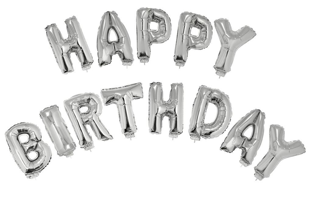 Ballonnenset 16 Ballonnenset 16" happy birthday Zilver met lint 5m