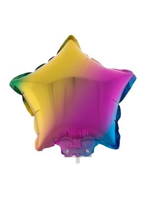 Folieballon 28cm met stokje ster regenboog Folieballon 28cm met stokje ster regenboog