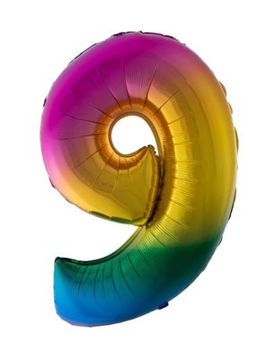 XXL Folienballon Zahl 9 Regenbogen 102cm