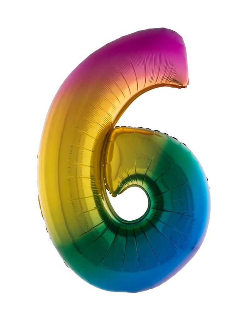 XXL Folienballon Zahl 6 Regenbogen 102cm XXL Folienballon Zahl 6 Regenbogen 102cm