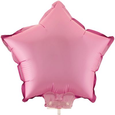 Folieballon 28cm met stokje ster chroom roze Folieballon 28cm met stokje ster chroom roze