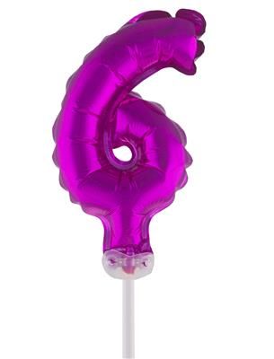 Folieballon 25cm met stokje cijfer 6 roze Folieballon 25cm met stokje cijfer 6 roze