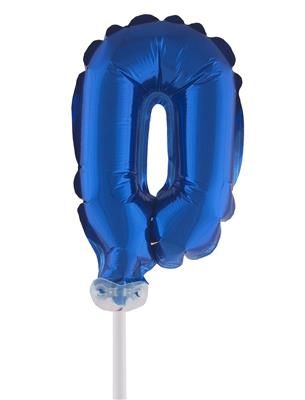 Folienballon mit Stab 25cm  - Zahl 0 blau