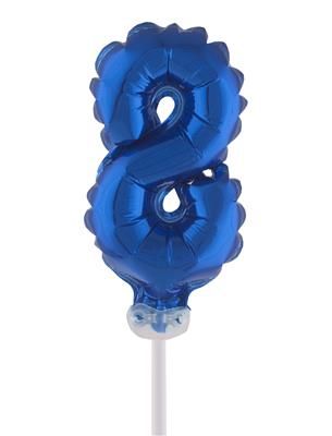 Folienballon mit Stab 25cm  - Zahl 8 blau