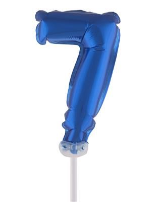 Folienballon mit Stab 25cm  - Zahl 7 blau