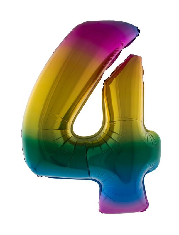 XXL Folienballon Zahl 4 Regenbogen 102cm