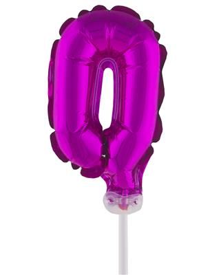 Folieballon 25cm met stokje cijfer 0 roze