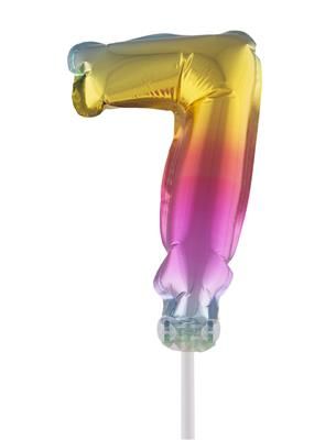 Regenbogen Folienballon mit Stab 25cm  - Zahl 7