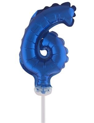 Folieballon 25cm met stokje cijfer 6 Blauw